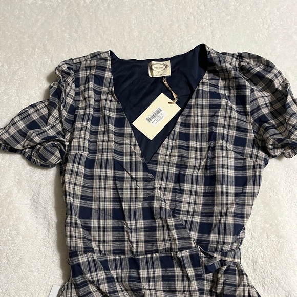 NWT Joyfolie Blue Plaid Wrap Dress - Picture 3 of 4